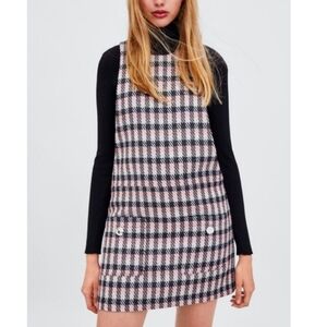 ZARA Metallic Thread Tweed Pinafore Dress wPockets
